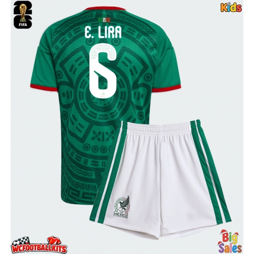 Mexico Erik Lira #6 Replica Home Stadium Kit for Kids World Cup 2026 Short Sleeve (+ pants)